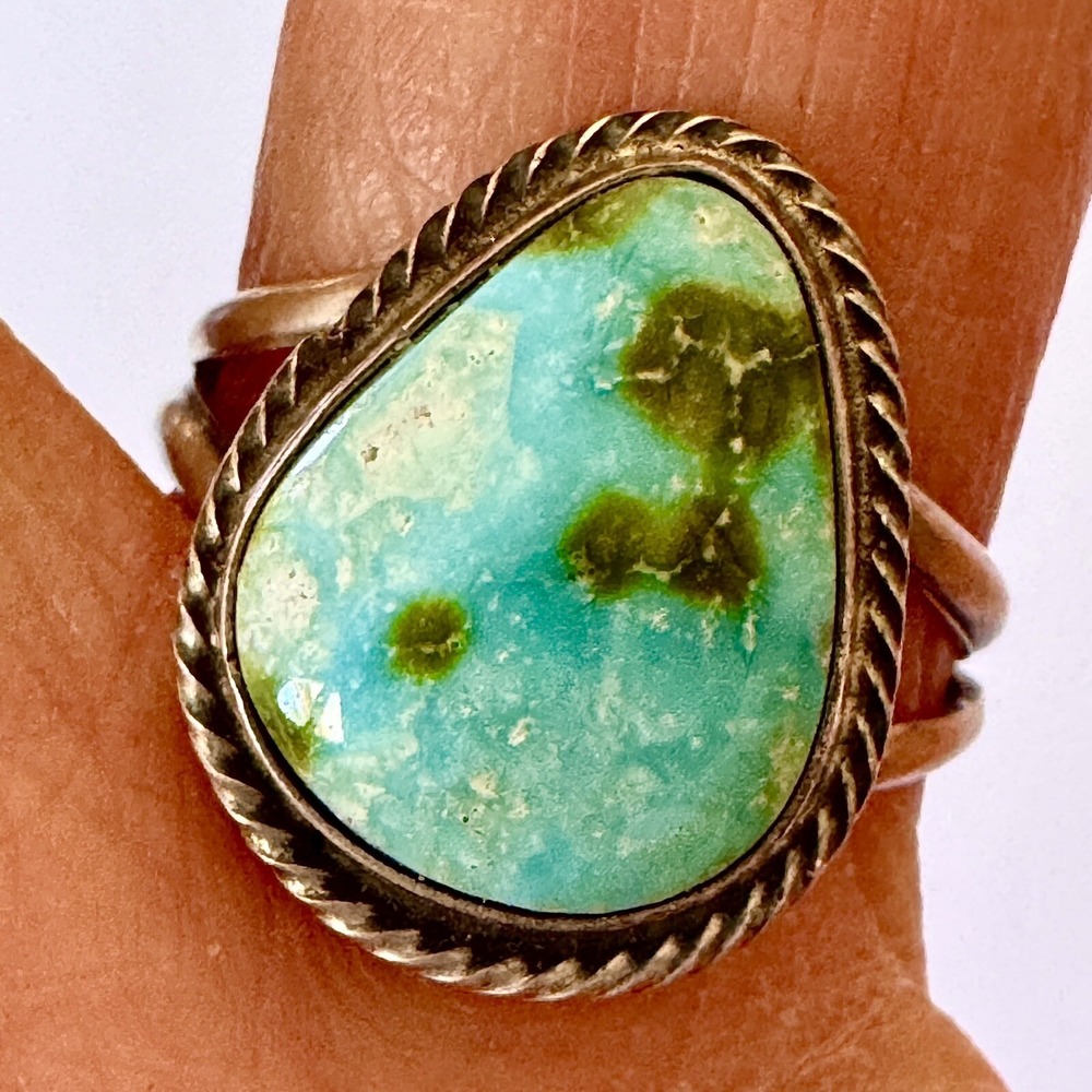 Navajo Sonoran Turquoise Ring Sz 7 Pear Shape Signed Cooke Sterling
